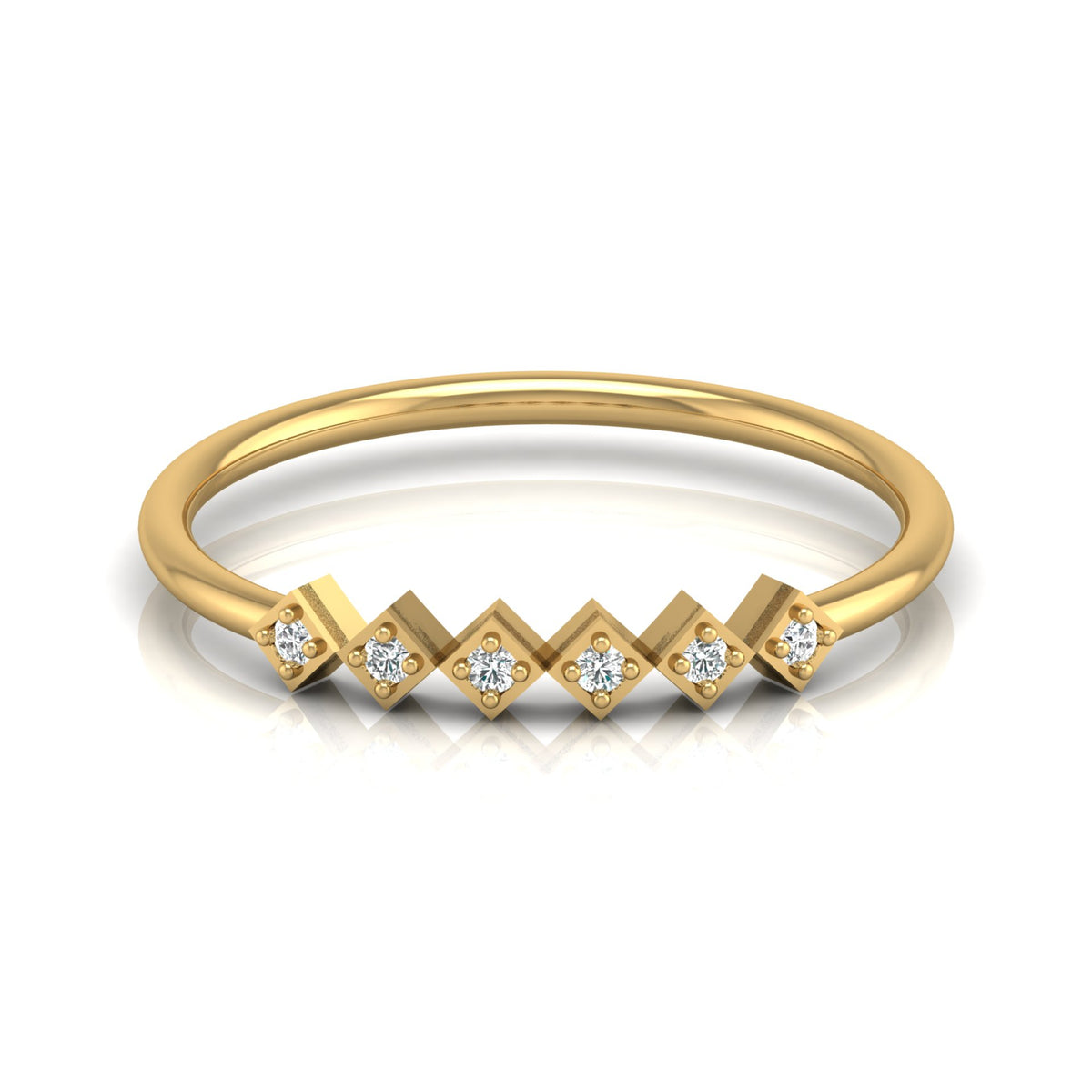 Geometric Diamond Band Ring For Women's Modern Square-Set Round Diamond Ring In 14K Solid Gold - HIGHCARAT DIAMONDS