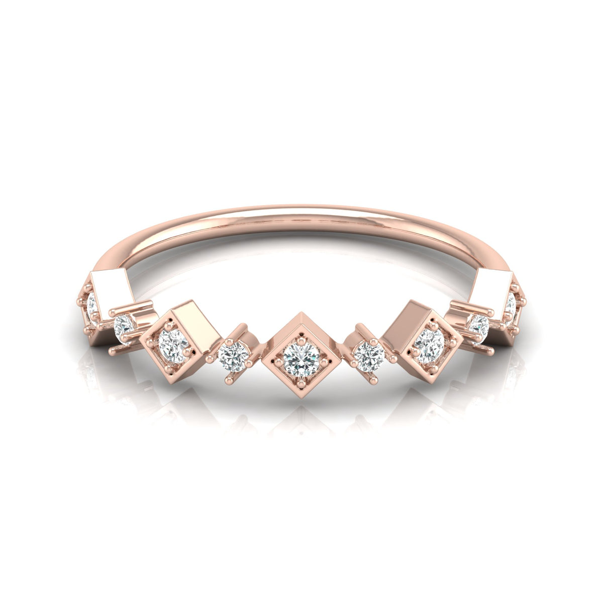 Rose gold geometric ring with floating diamond design