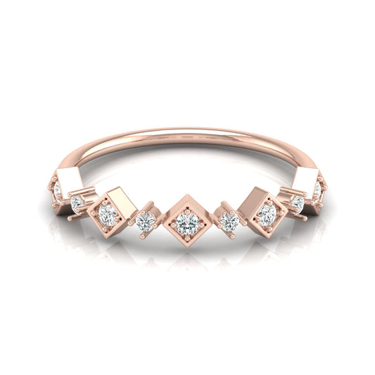 Rose gold geometric ring with floating diamond design