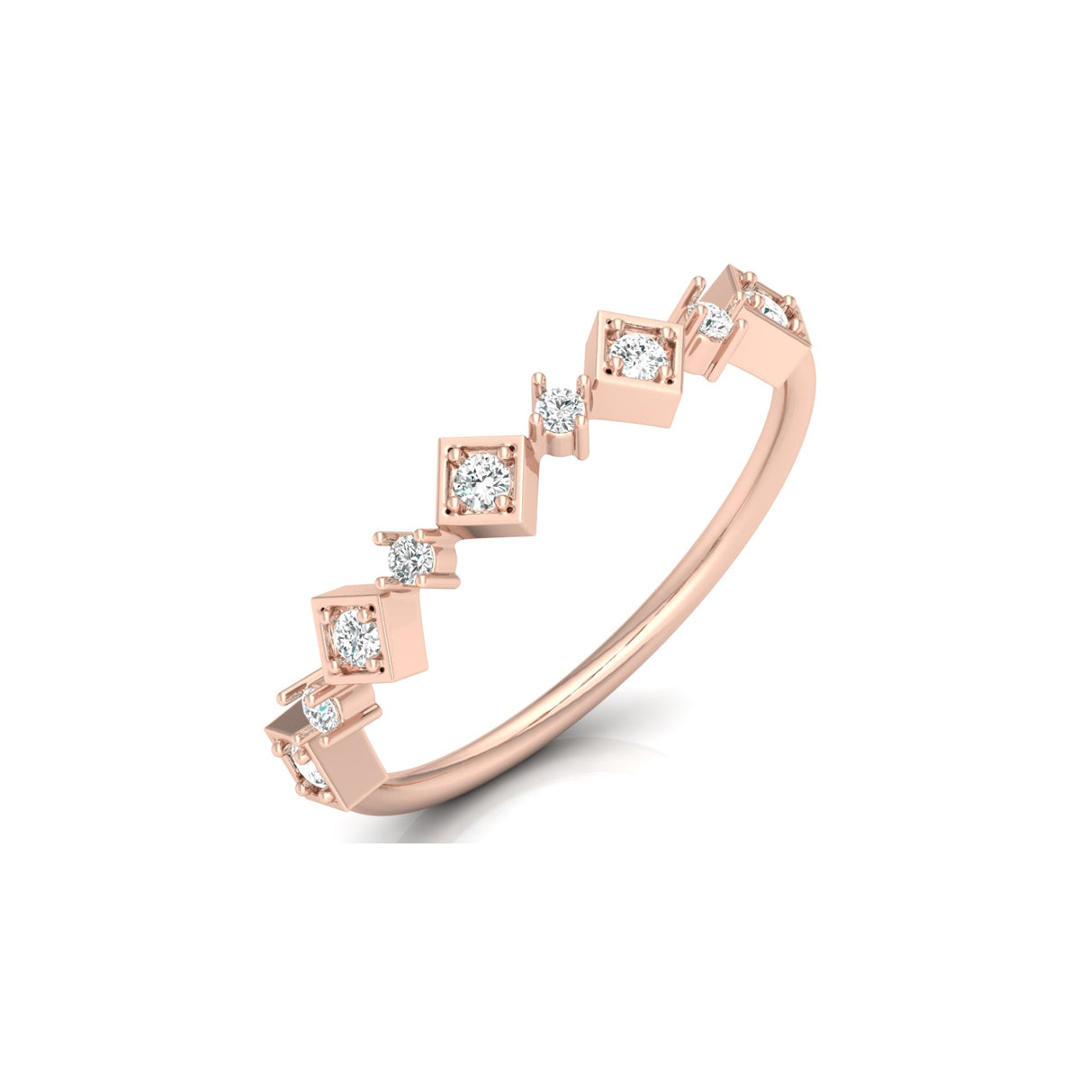 Minimal geometric ring with round cut lab grown diamonds