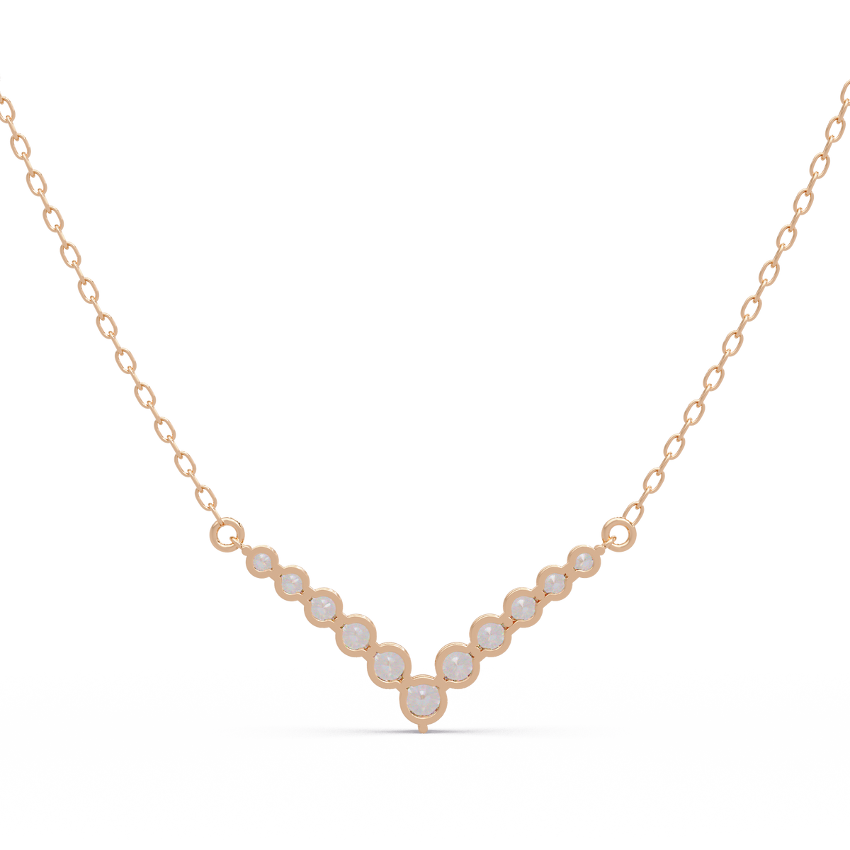 Graduated Round Lab-Grown Diamond V-Shape Necklace in Rose Gold - HIGHCARAT DIAMONDS