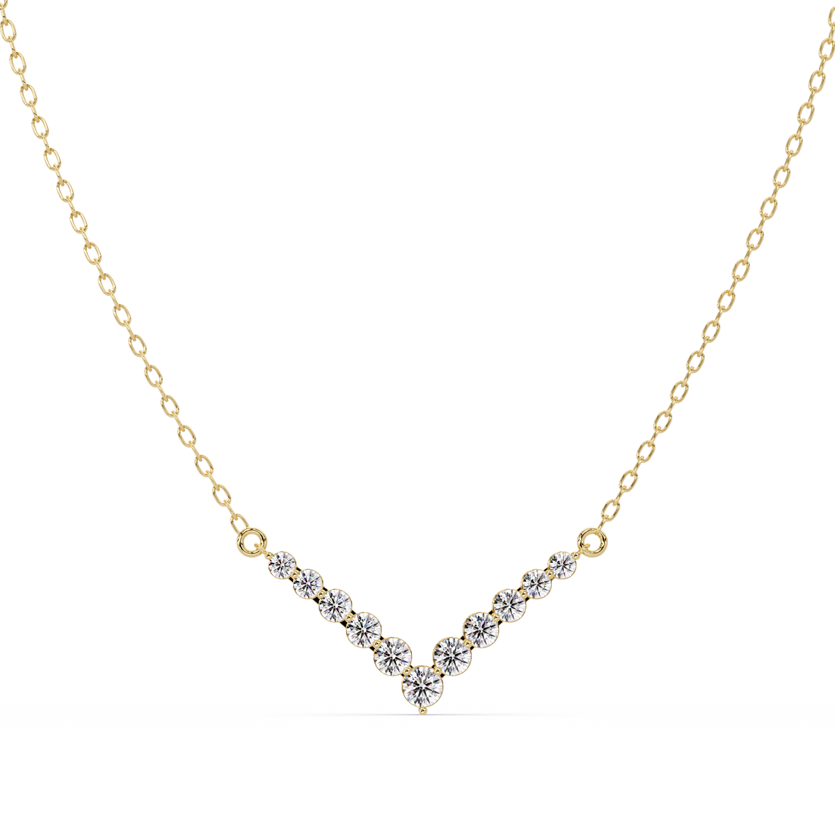 Graduated Round Lab-Grown Diamond V-Shape Necklace in Rose Gold - HIGHCARAT DIAMONDS