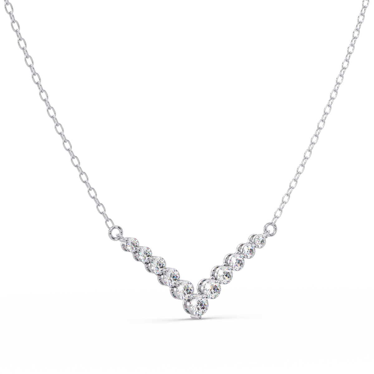 Graduated Round Lab-Grown Diamond V-Shape Necklace in Rose Gold - HIGHCARAT DIAMONDS