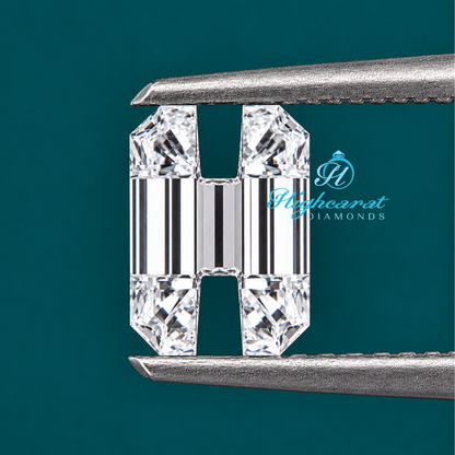 H alphabet shaped lab grown diamond angled side view