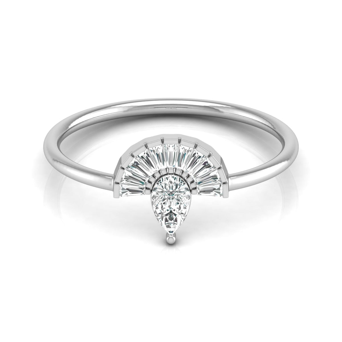 Half Fan Pear and Baguette Diamond Ring - HIGHCARAT DIAMONDS
