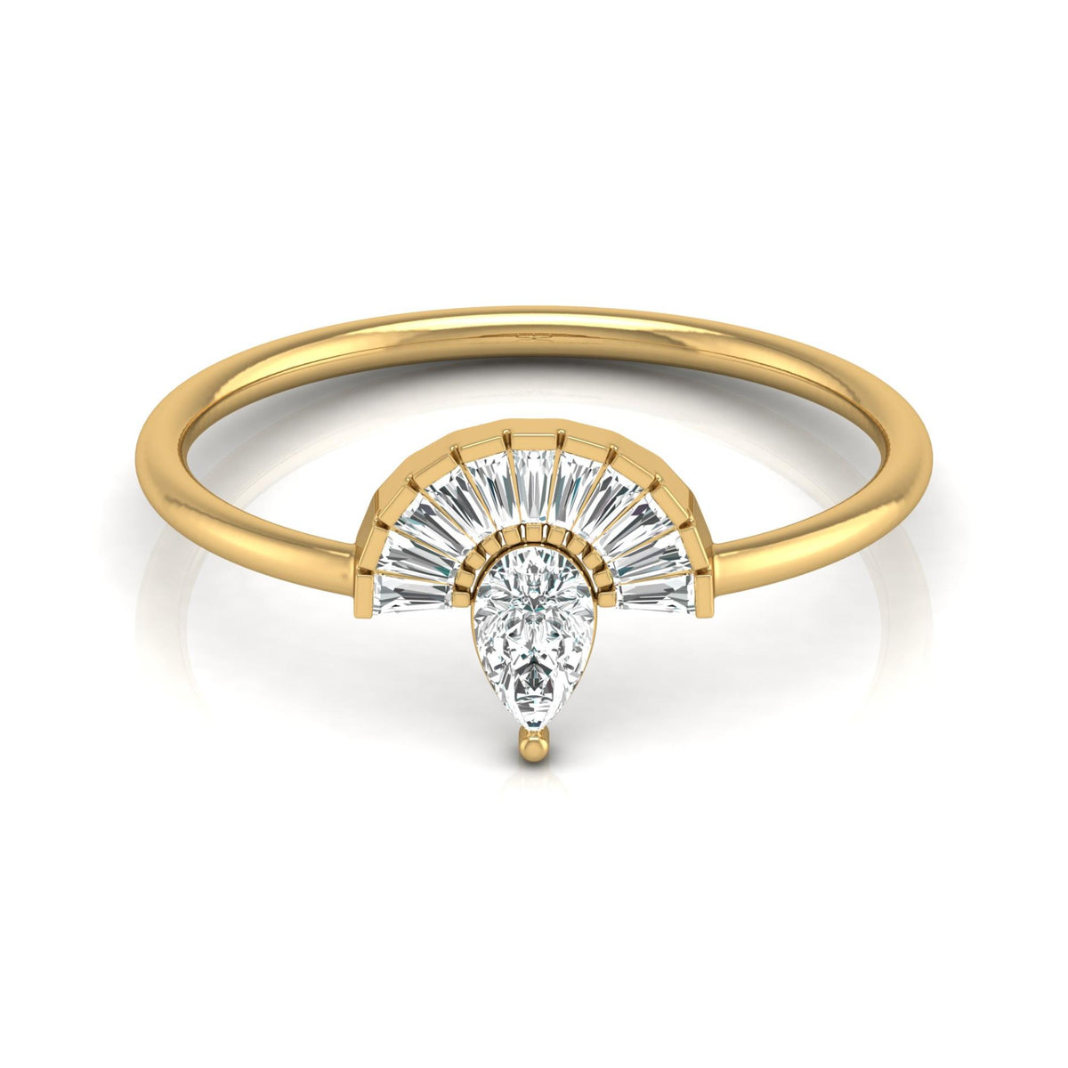 Half Fan Pear and Baguette Diamond Ring - HIGHCARAT DIAMONDS