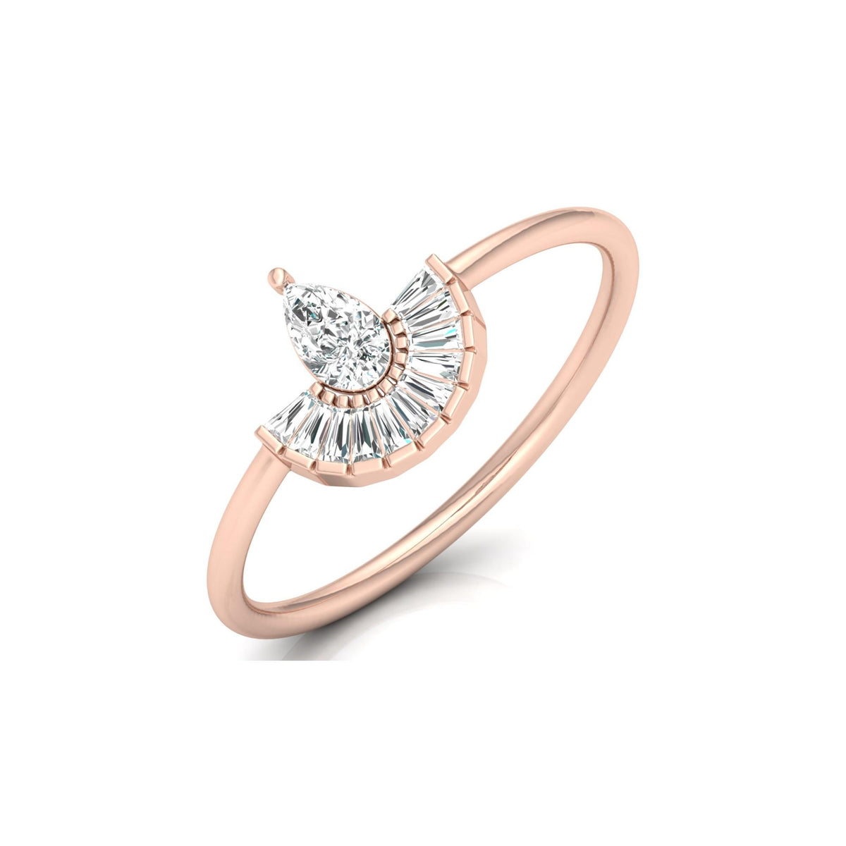 Half Fan Pear and Baguette Diamond Ring - HIGHCARAT DIAMONDS