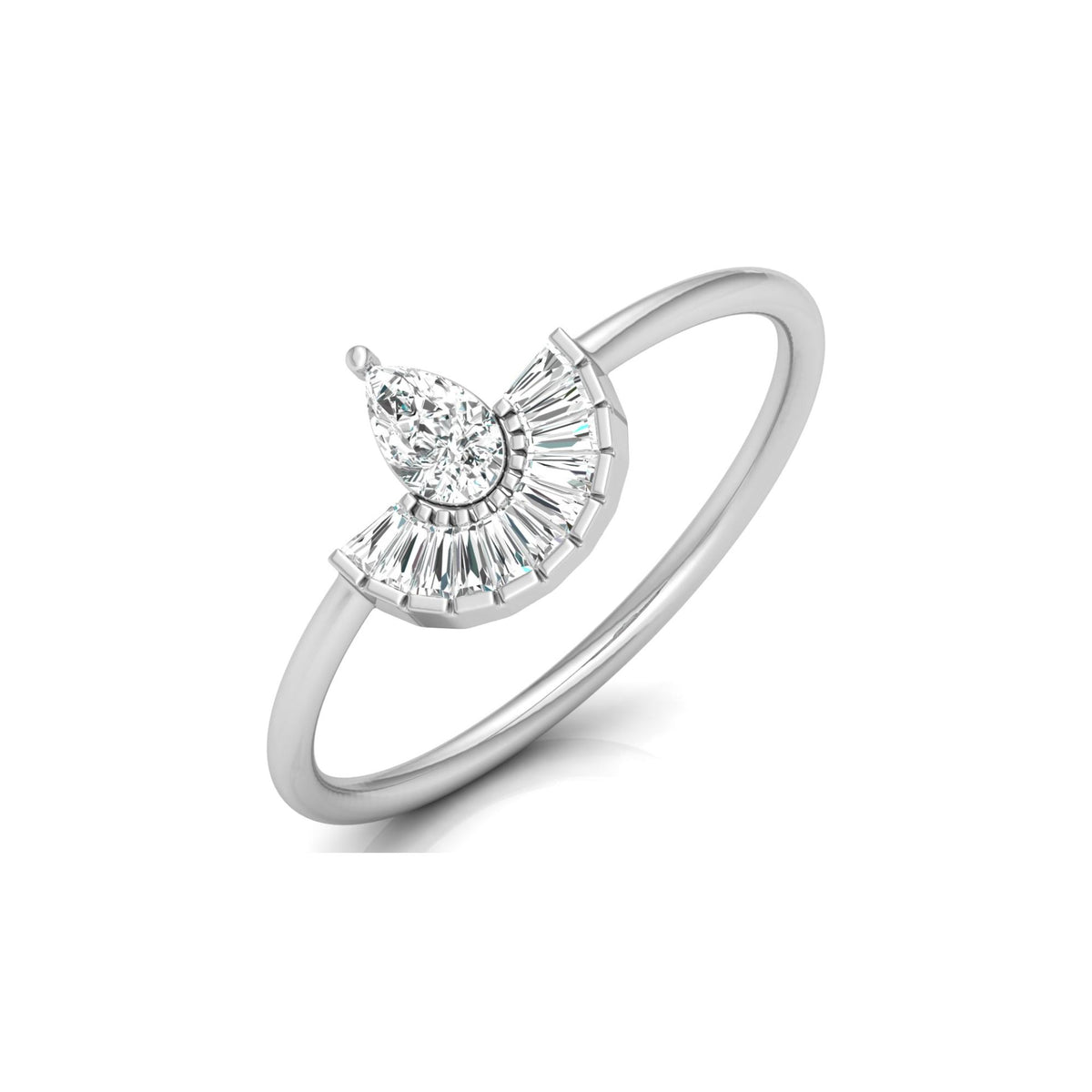 Half Fan Pear and Baguette Diamond Ring - HIGHCARAT DIAMONDS