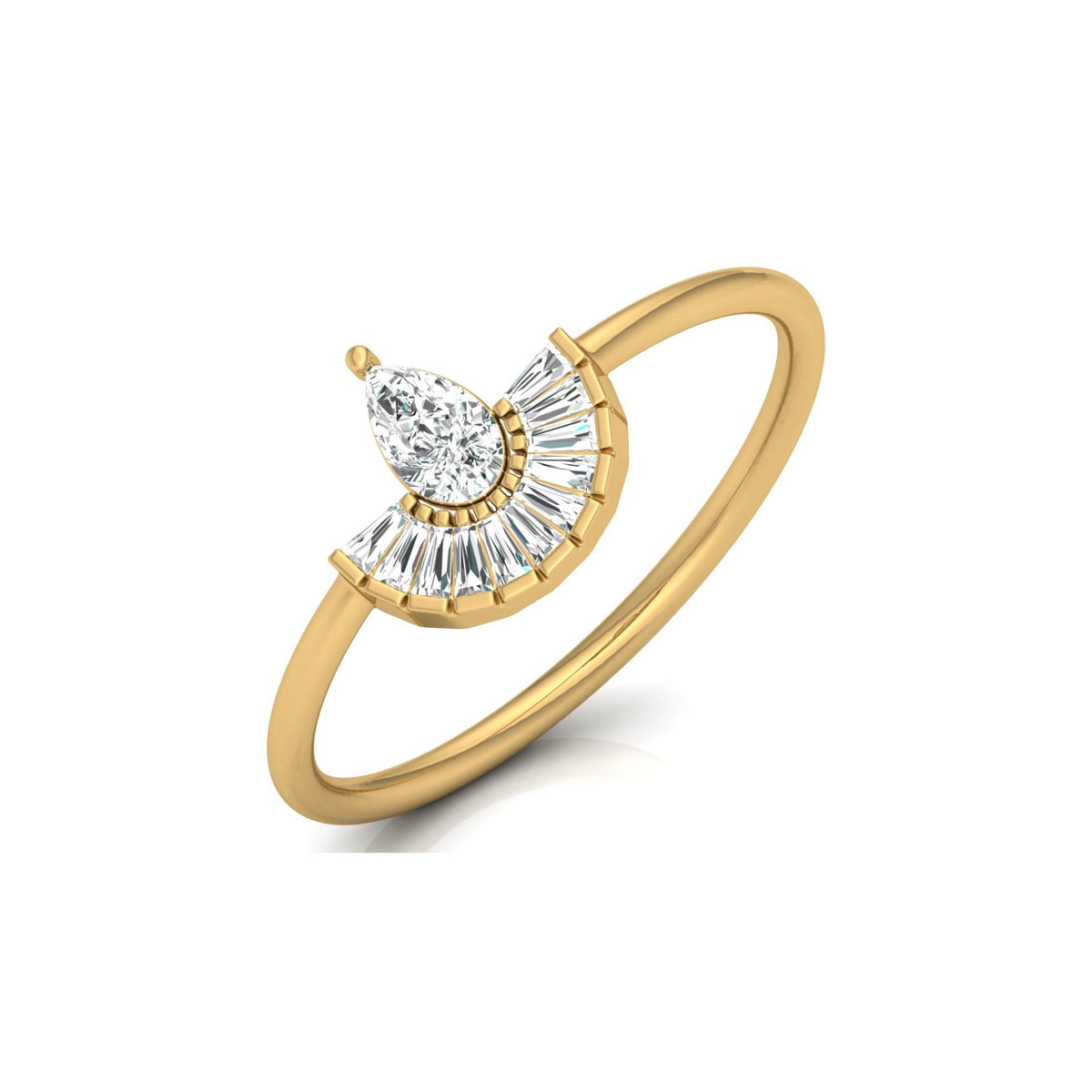 Half Fan Pear and Baguette Diamond Ring - HIGHCARAT DIAMONDS