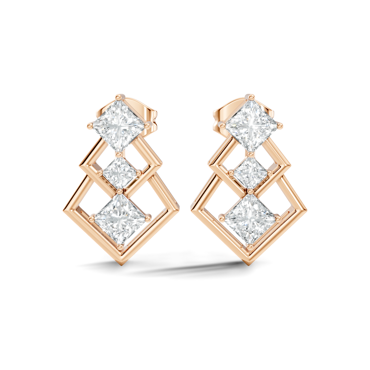 Princess Cut Designer Diamond Earrings 18K Rose Gold Perfect For Special Occasions - HIGHCARAT DIAMONDS