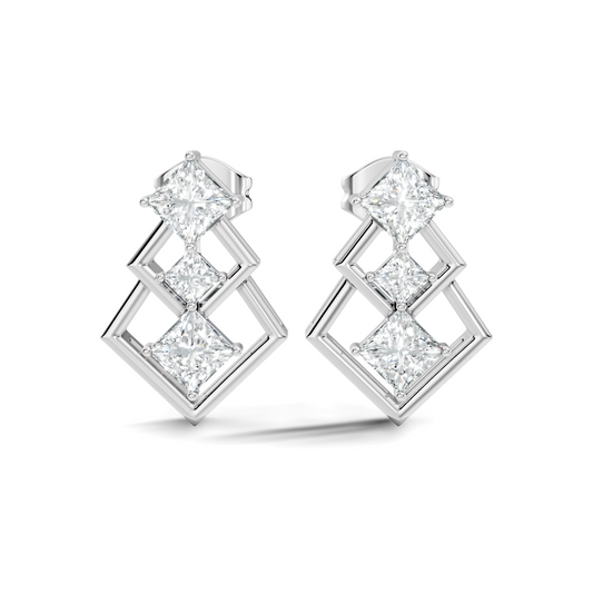 Princess Cut Designer Diamond Earrings 18K Rose Gold Perfect For Special Occasions - HIGHCARAT DIAMONDS