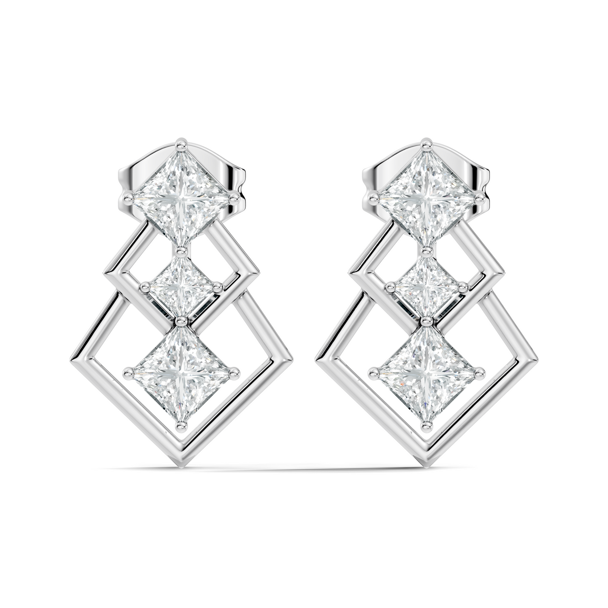 Princess Cut Designer Diamond Earrings 18K Rose Gold Perfect For Special Occasions - HIGHCARAT DIAMONDS