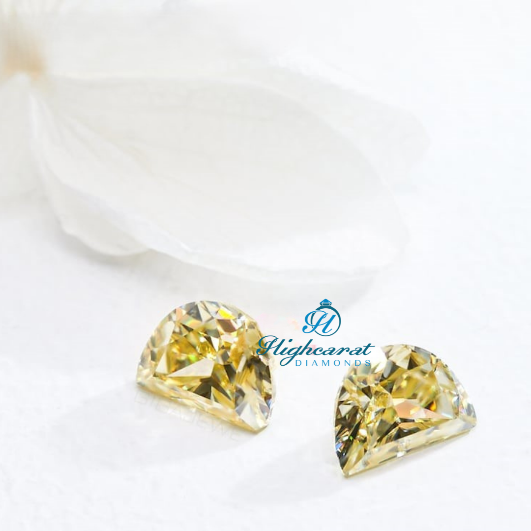 Half Moon Shape Yellow Lab-Grown Diamond with brilliant golden hue