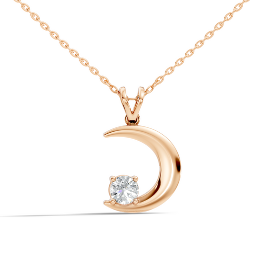 Stunning Handmade Labgrown Diamond Pendant Half Moon Inspired Jewelry In 14K Solid Gold - HIGHCARAT DIAMONDS