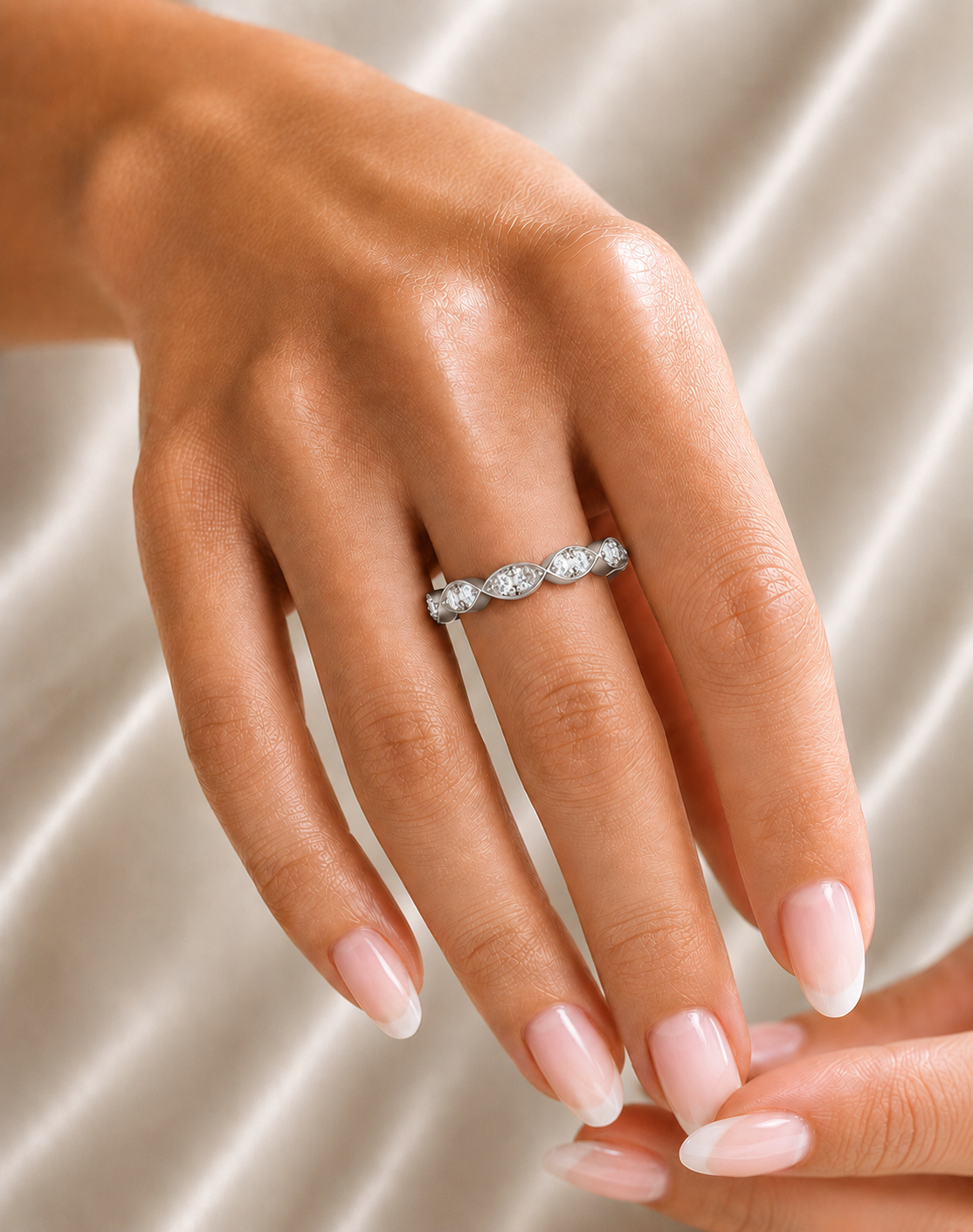 Half Round Eternity Band For Her In 14 KT Gold  Stylish And Lightweight Jewelry - HIGHCARAT DIAMONDS