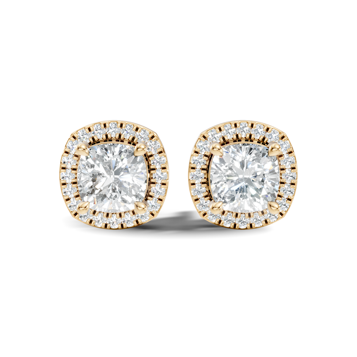 10k Solid Gold Stunning Cushion Square & Round Shape Studs Lab Grown Diamond Earrings For Women - HIGHCARAT DIAMONDS