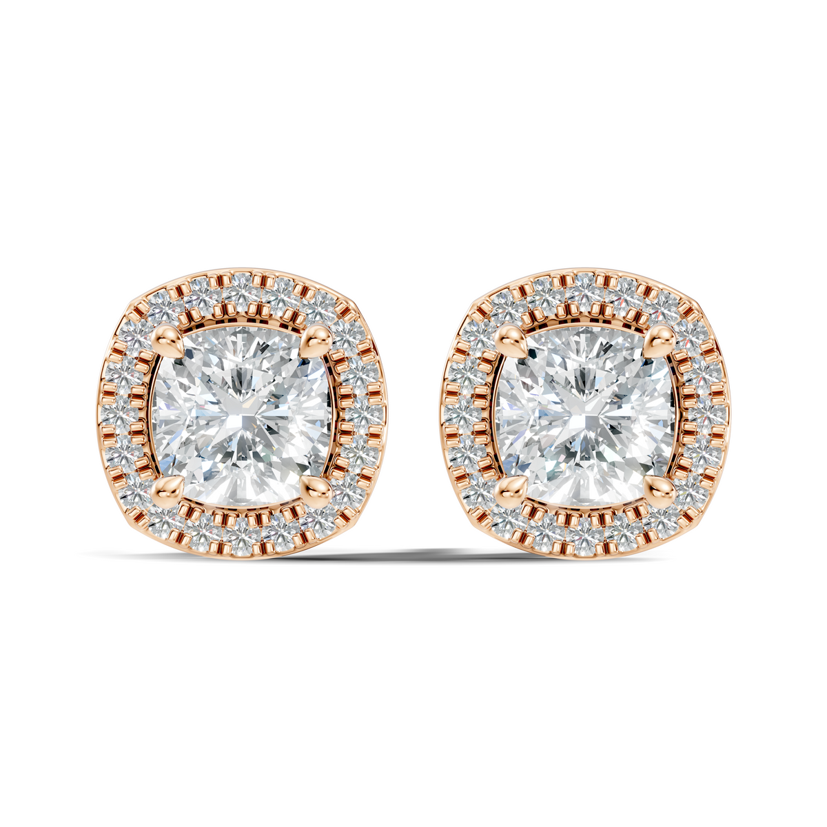 10k Solid Gold Stunning Cushion Square & Round Shape Studs Lab Grown Diamond Earrings For Women - HIGHCARAT DIAMONDS