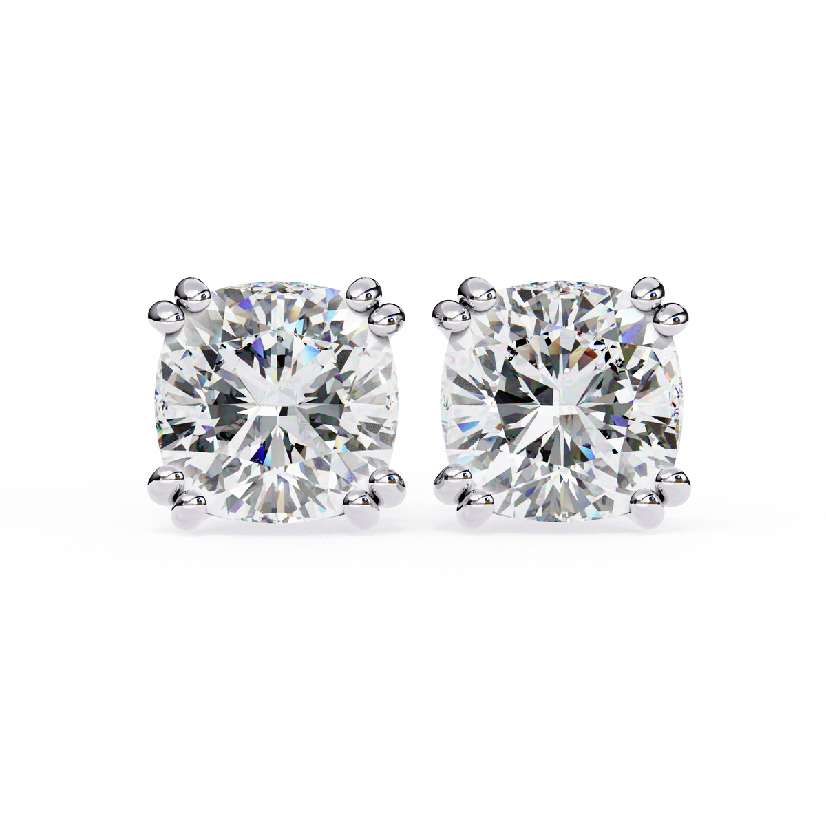 Handcrafted Cushion Cut White Colorless Diamond Perfect Statement Cluster Daily Wear Stud Earring - HIGHCARAT DIAMONDS