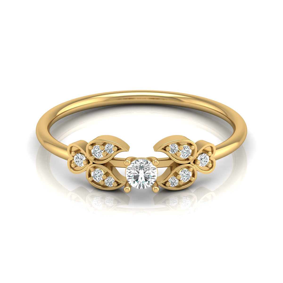 Handcrafted Floral Round Diamond 14K Gold Ring with Real Diamonds Timeless Charm - HIGHCARAT DIAMONDS