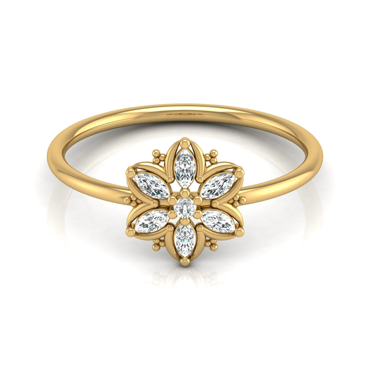 Handmade Floral Ring Marquise and Round Diamond Design Available in Every Gold - HIGHCARAT DIAMONDS