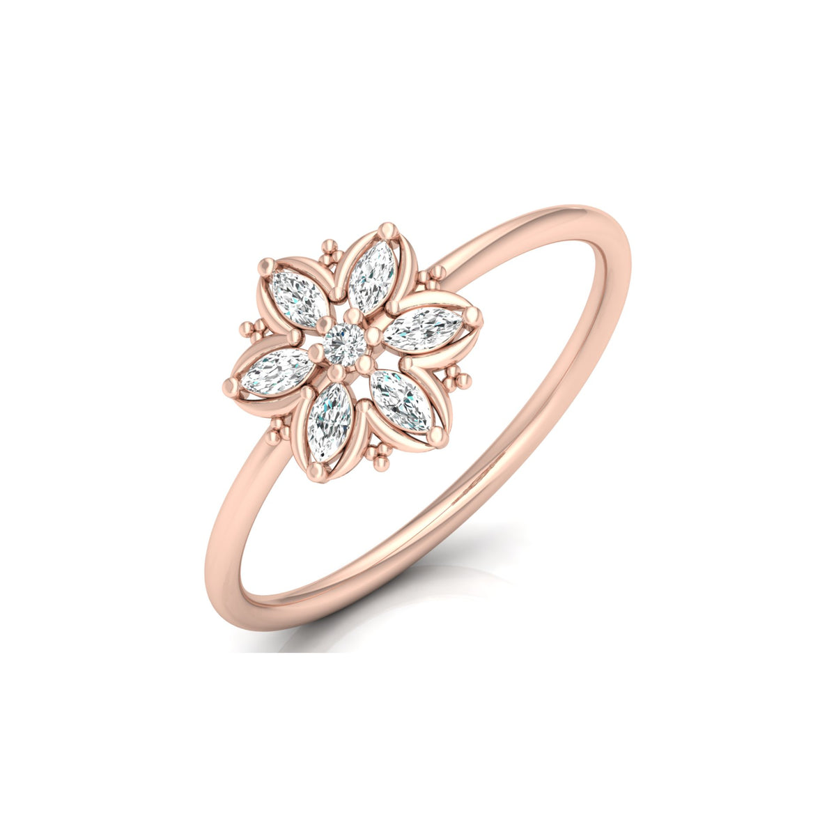 Handmade Floral Ring Marquise and Round Diamond Design Available in Every Gold - HIGHCARAT DIAMONDS