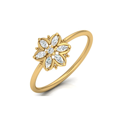 Handmade Floral Ring Marquise and Round Diamond Design Available in Every Gold - HIGHCARAT DIAMONDS