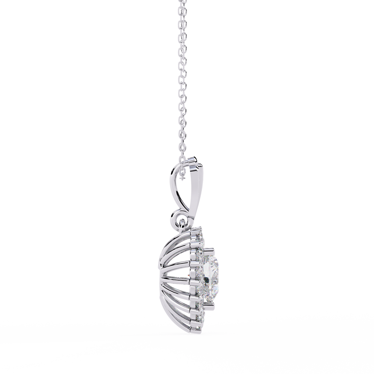 Romantic heart cut diamond necklace with brilliant halo frame