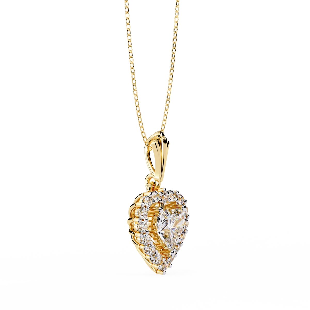 Minimal white gold chain with heart shaped lab diamond pendant