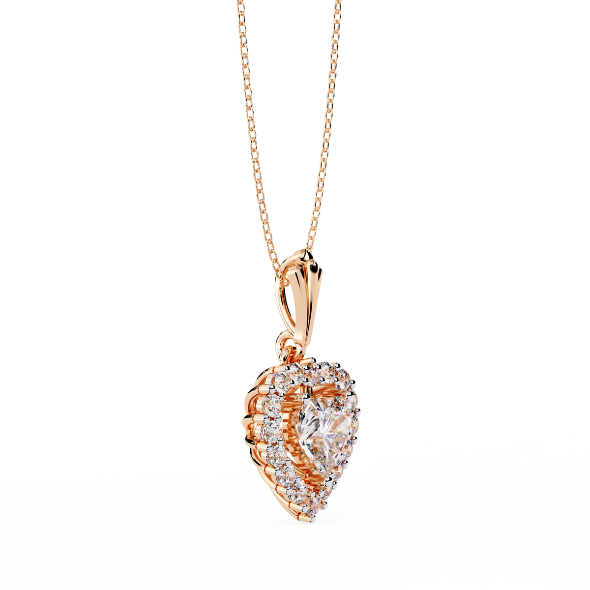 Heart and Round Cut Lab Grown Diamond Rose 14k Solid Gold Prong Set Minimalist Dainty Party Wear Pendant Perfect  Gift for Her - HIGHCARAT DIAMONDS