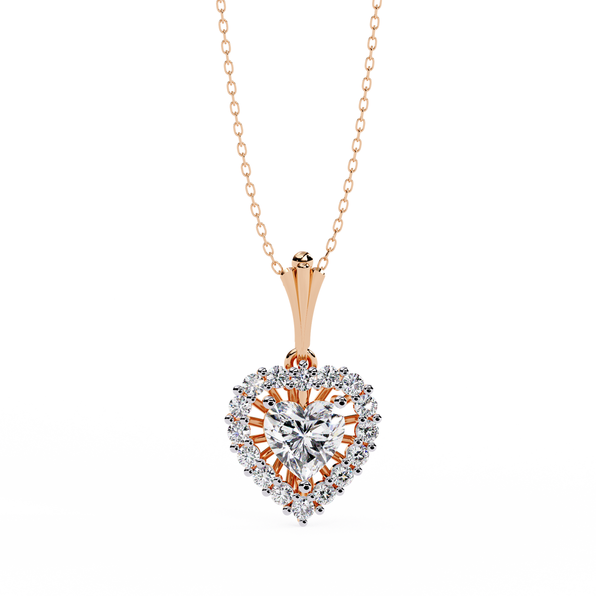 Heart and Round Cut Lab Grown Diamond Rose 14k Solid Gold Prong Set Minimalist Dainty Party Wear Pendant Perfect  Gift for Her - HIGHCARAT DIAMONDS