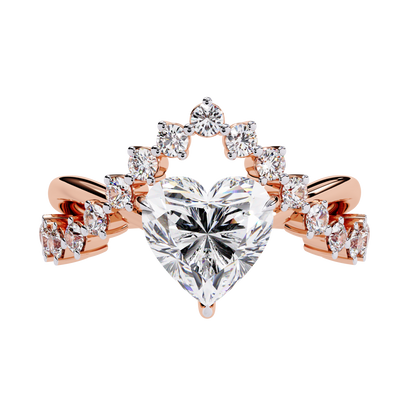 Rose gold heart diamond ring with curved crown style band design