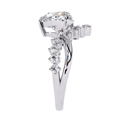 Heart & Round Cut Lab Grown Diamond Shank Ring - HIGHCARAT DIAMONDS