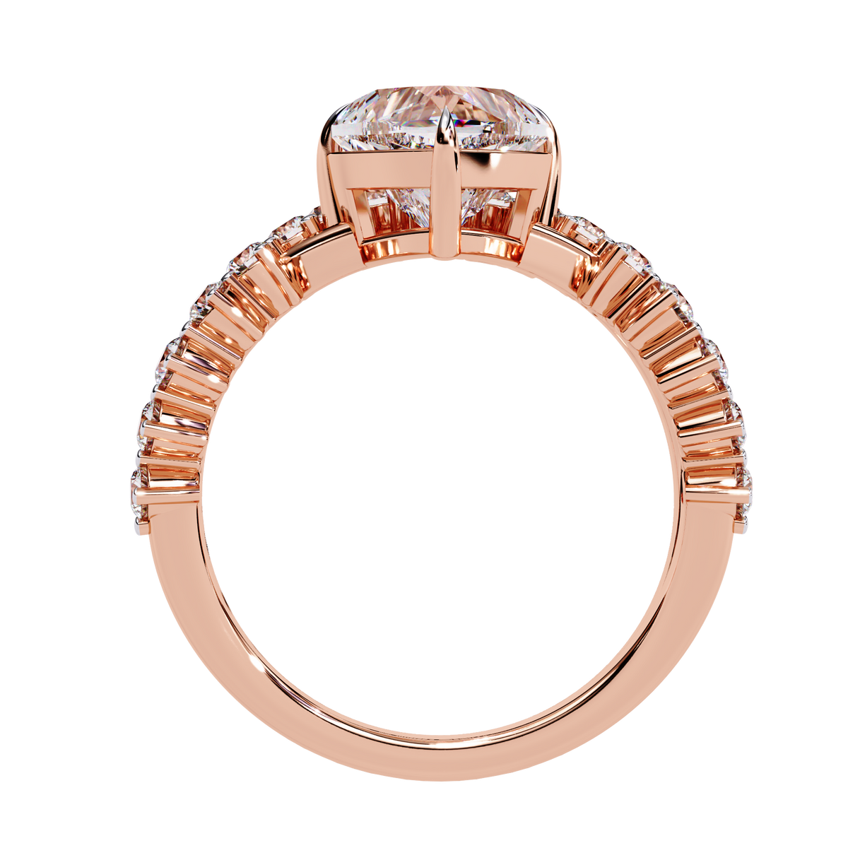 Heart & Round Cut Lab Grown Diamond Shank Ring - HIGHCARAT DIAMONDS