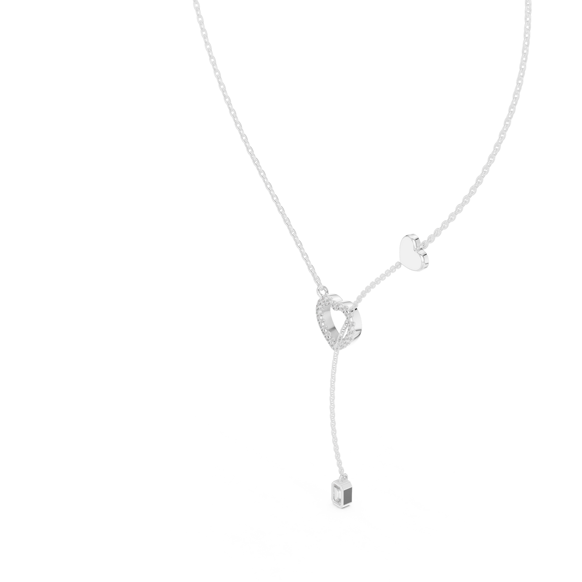 14k Solid Gold Heart Shapes Round & Emerald Cut Natural & Lab Grown Diamond Necklace For Birthday - HIGHCARAT DIAMONDS