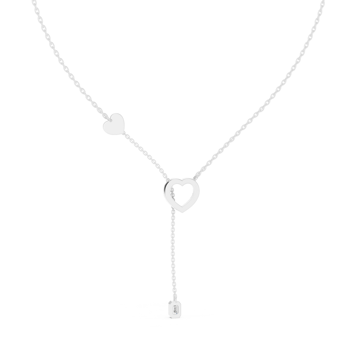 14k Solid Gold Heart Shapes Round & Emerald Cut Natural & Lab Grown Diamond Necklace For Birthday - HIGHCARAT DIAMONDS