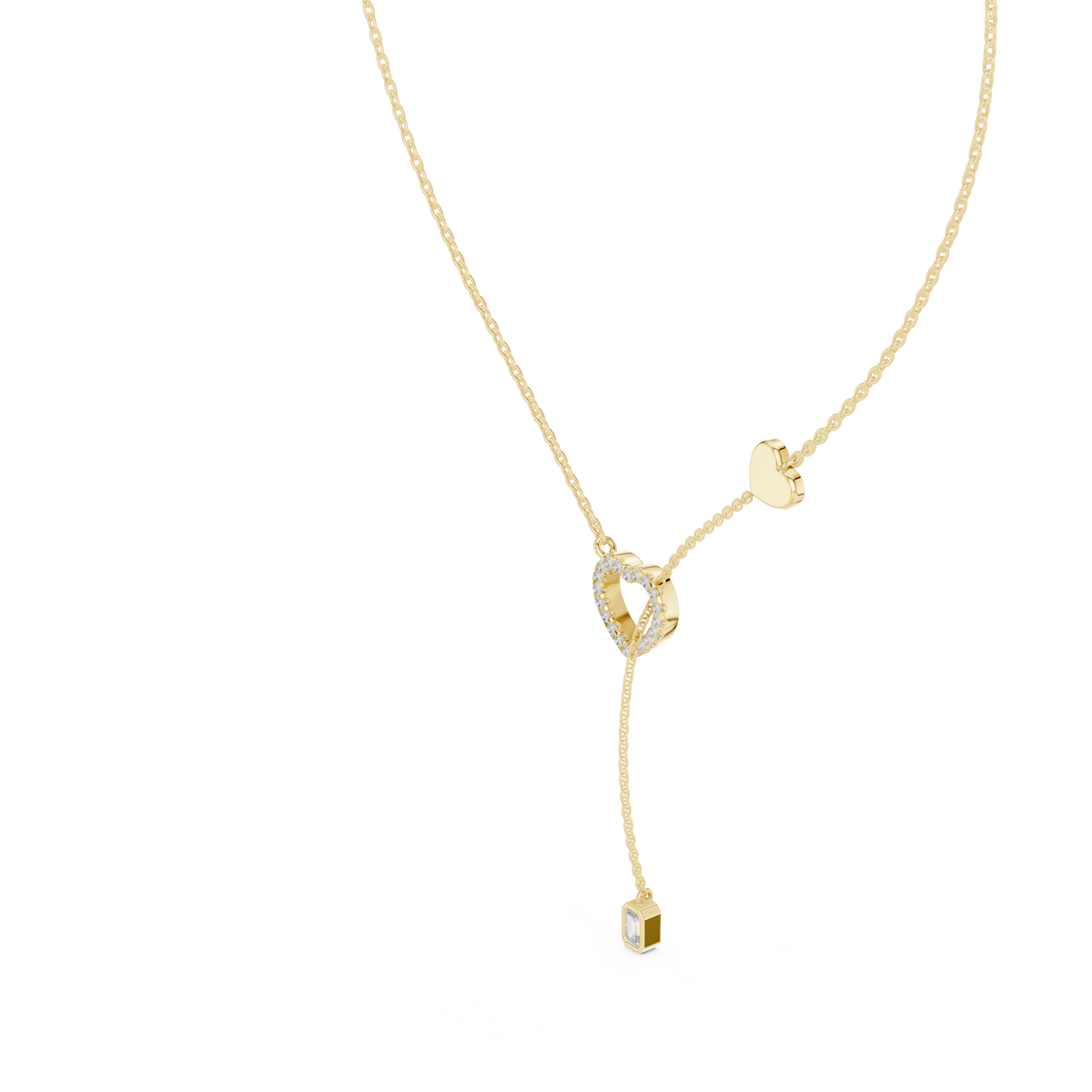 14k Solid Gold Heart Shapes Round & Emerald Cut Natural & Lab Grown Diamond Necklace For Birthday - HIGHCARAT DIAMONDS