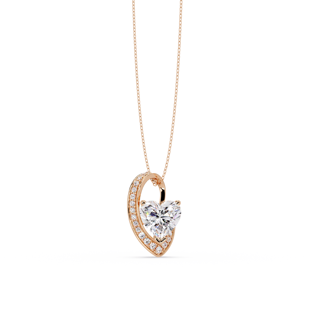 Heart Shape Lab Grown Diamond Open Curve Pendant - HIGHCARAT DIAMONDS