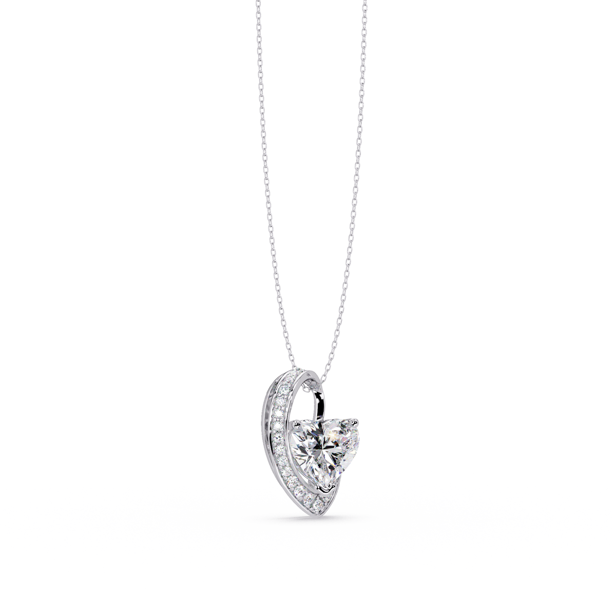 Heart Shape Lab Grown Diamond Open Curve Pendant - HIGHCARAT DIAMONDS