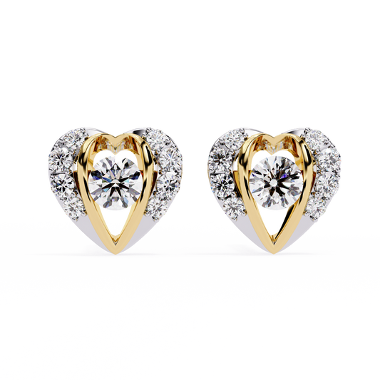 Heart Shape Round Cut Lab Grown Diamond Vintage Stud Earrings Front View