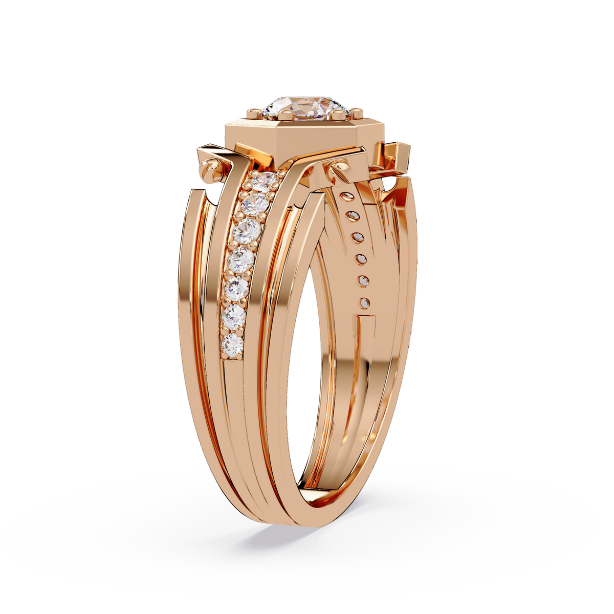 Hexagon Frame Round Cut Lab Grown Diamond Ring - HIGHCARAT DIAMONDS