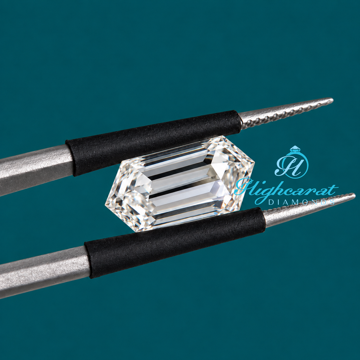 Close-up of hexagon cut elongated diamond