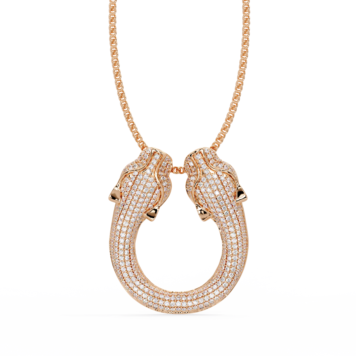 Iced Double Panther Head Lab grown Diamond Pendant - HIGHCARAT DIAMONDS