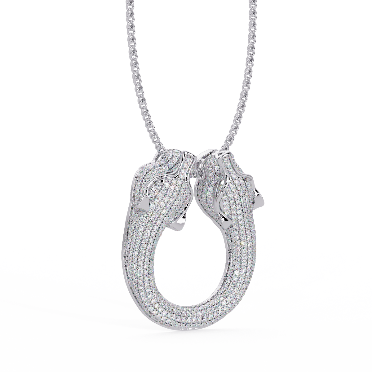 Iced Double Panther Head Lab grown Diamond Pendant - HIGHCARAT DIAMONDS