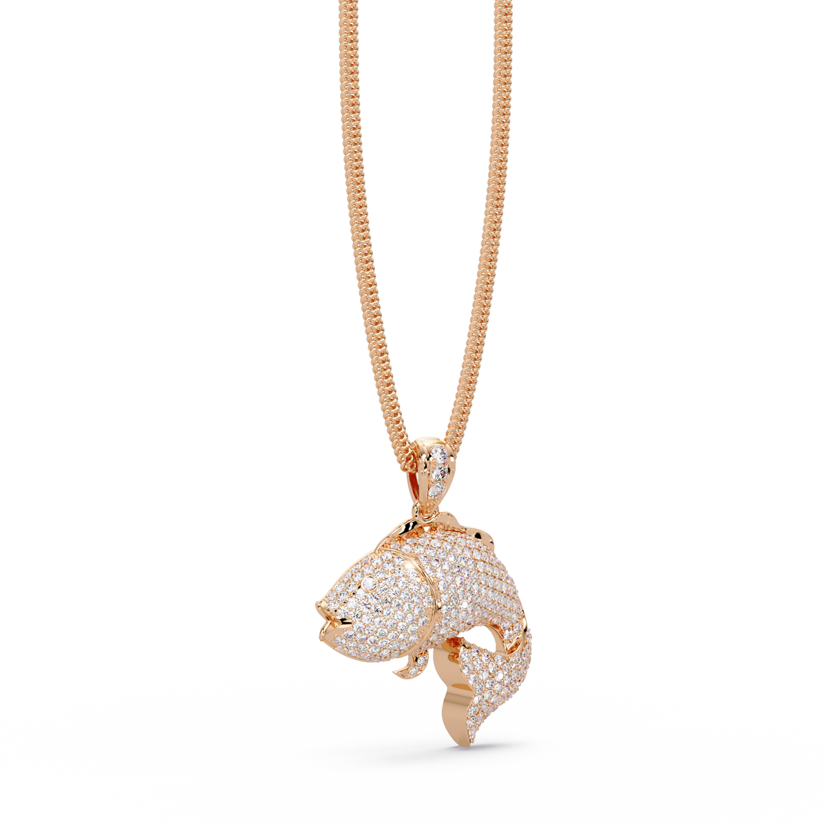 Iced Gold Fish Lab grown Diamond Pendant Necklace - HIGHCARAT DIAMONDS
