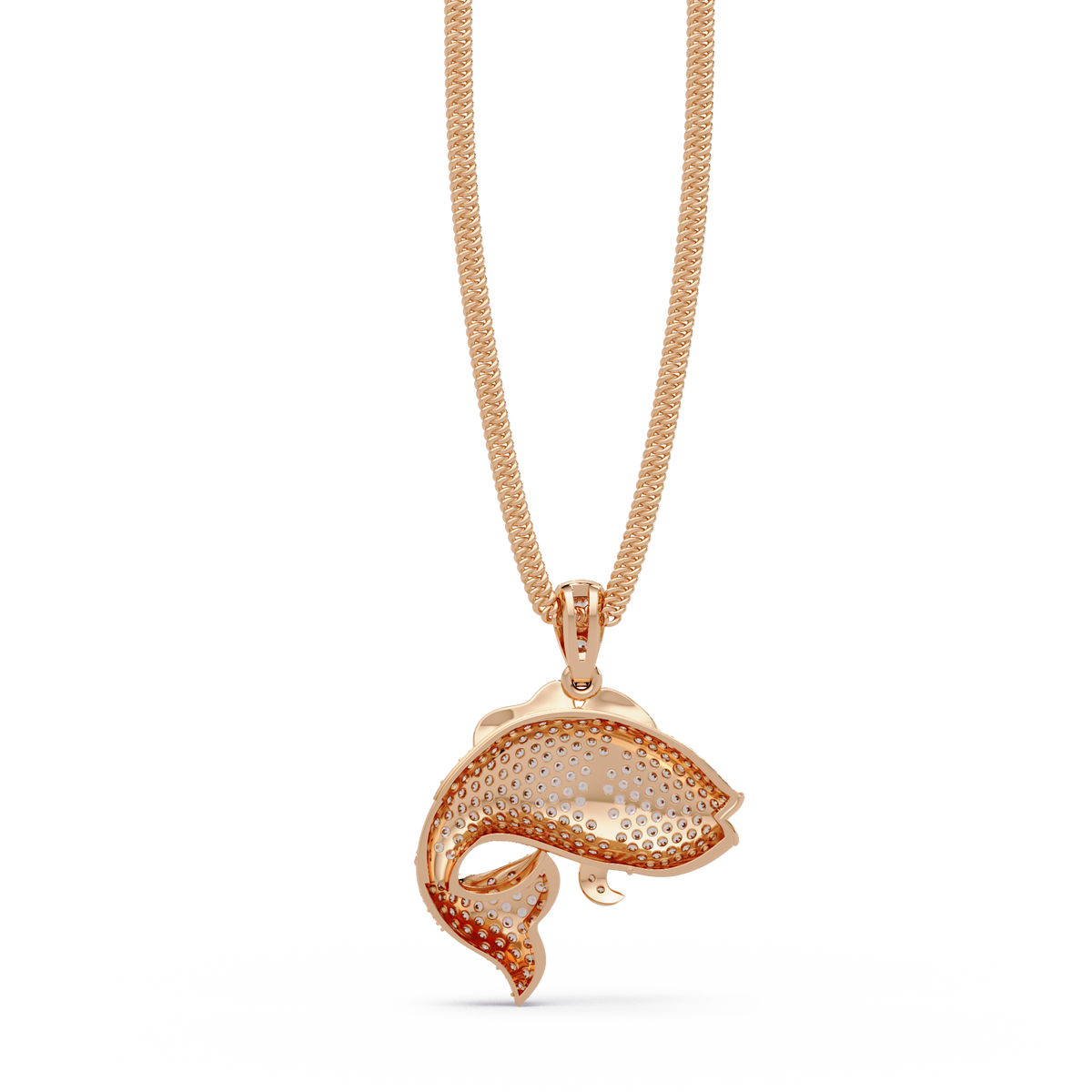 Iced Gold Fish Lab grown Diamond Pendant Necklace - HIGHCARAT DIAMONDS