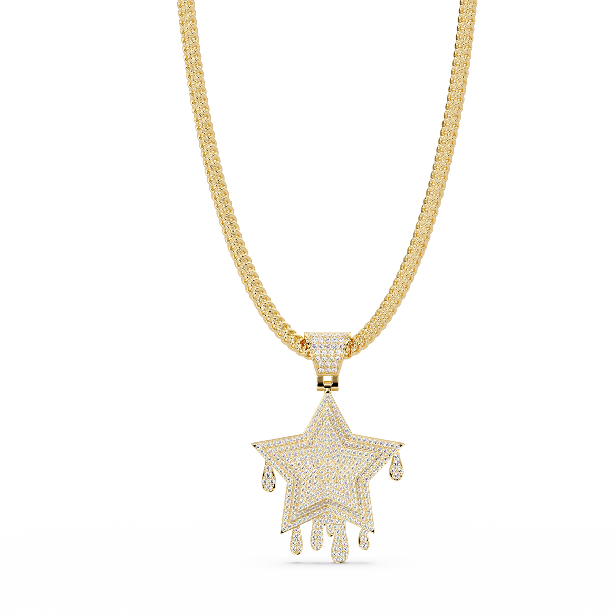 Iced Out Dripping Star Lab grown Diamond Pendant Necklace - HIGHCARAT DIAMONDS