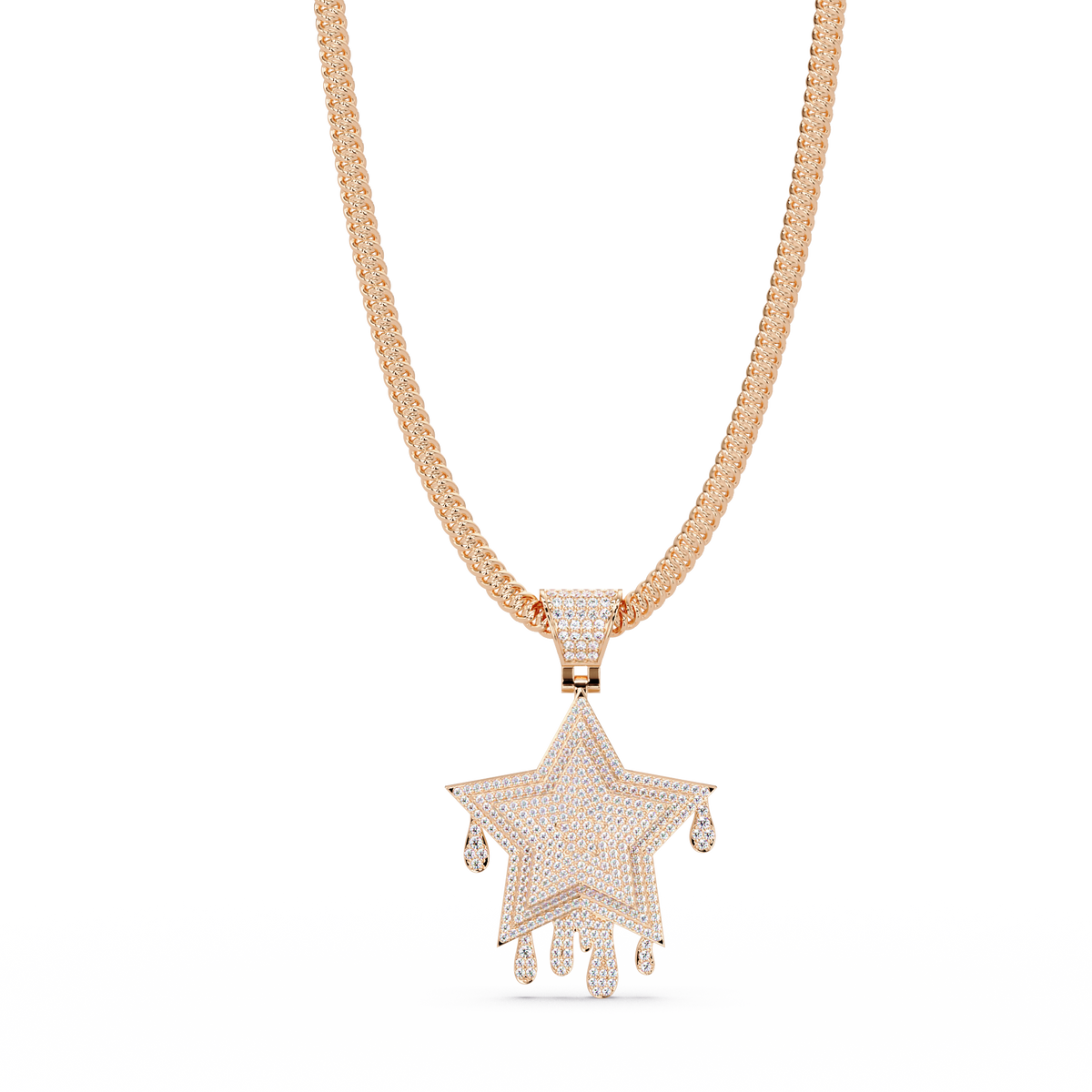 Iced Out Dripping Star Lab grown Diamond Pendant Necklace - HIGHCARAT DIAMONDS