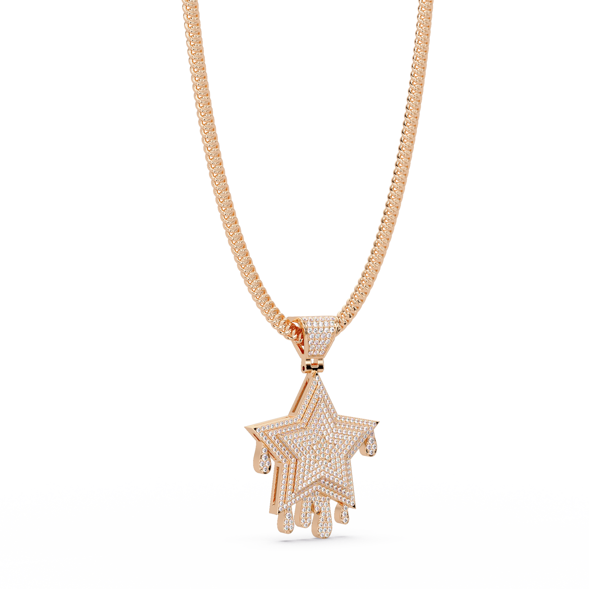 Iced Out Dripping Star Lab grown Diamond Pendant Necklace - HIGHCARAT DIAMONDS