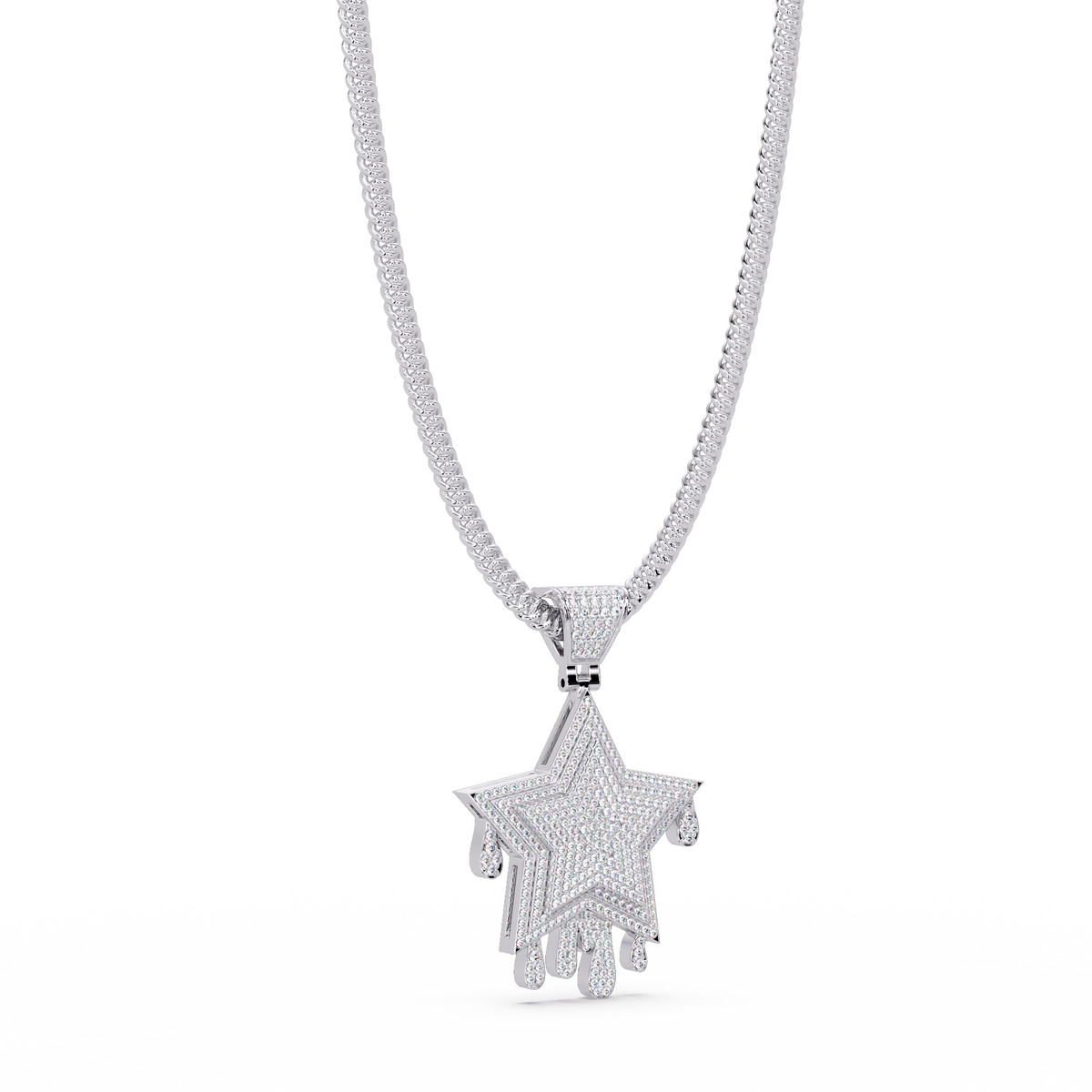Iced Out Dripping Star Lab grown Diamond Pendant Necklace - HIGHCARAT DIAMONDS