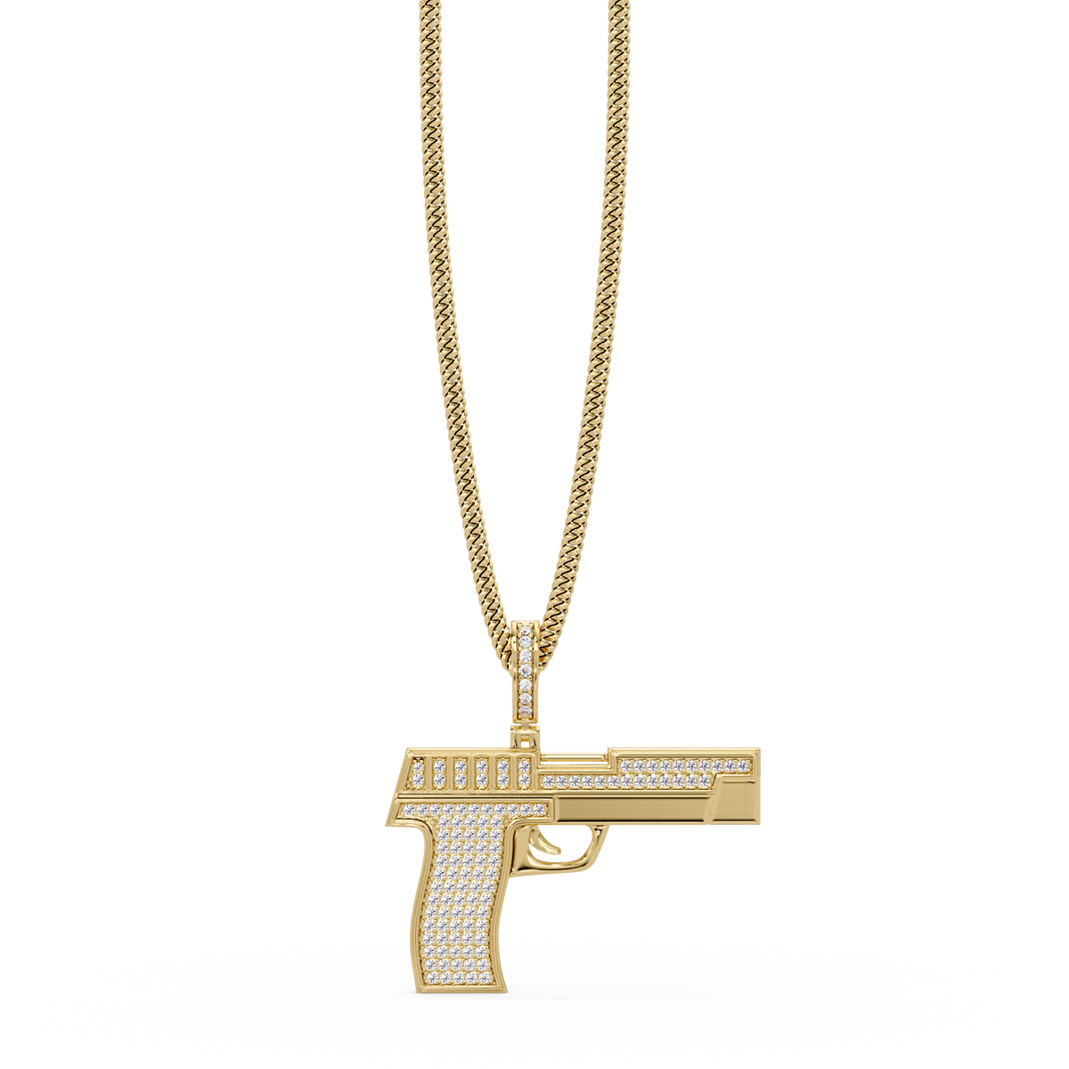 Iced Pistol Lab Grown Diamond Pendant Necklace - HIGHCARAT DIAMONDS